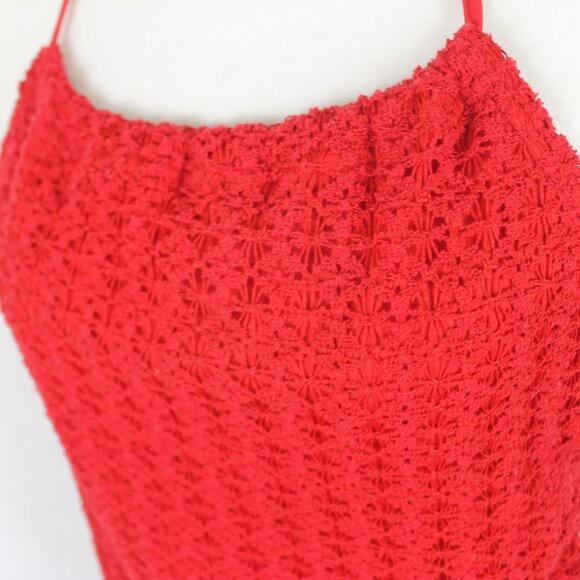 Vintage TWO ROADS Halter Tank Top Woman Size Large Red Lace Cropped Drawstring - Picture 5 of 9